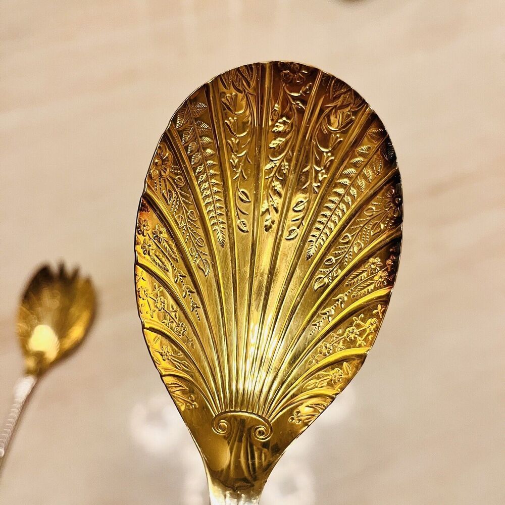 Vintage William Adams Sheffield England Serving Spoon Set Silverplate Gold Wash - Picture 4 of 10